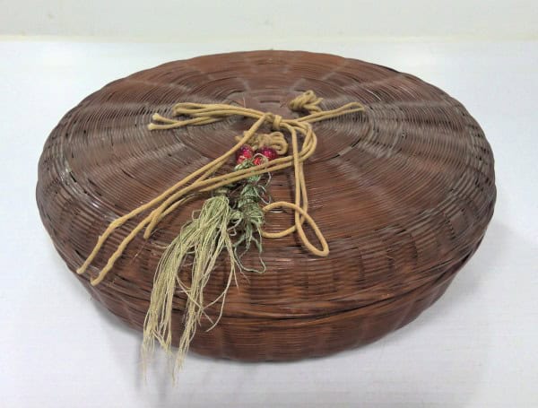 Vintage Chinese Woven Wicker Trinket Basket for sale