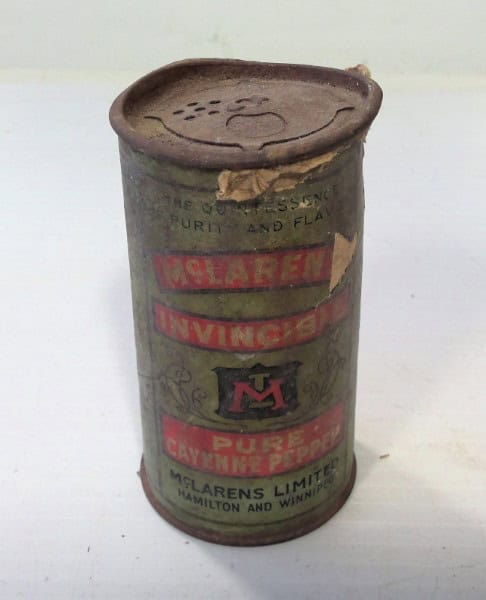 Antique Mclaren's Invincible Pure Cayenne Pepper Cardboard Container / Tin for sale