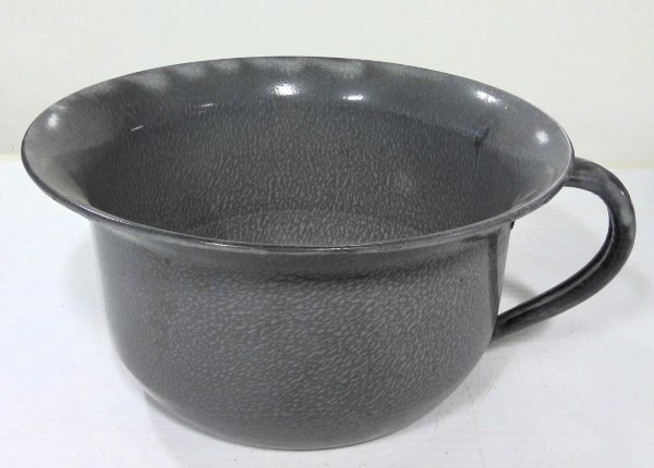 Vintage Gray Graniteware Enamelware Flower Pot / Chamber Pot for sale