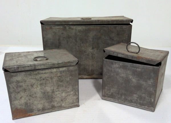 Vintage Lot of 3 Galvanized Steel Hinged Boxes for sale