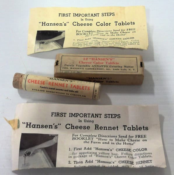 Vintage Hansen's Cheese Rennet Tablets Vial and Papers for sale