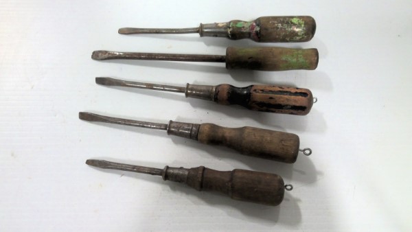 Lot of 5 Vintage Wood Handled Screwdrivers for sale