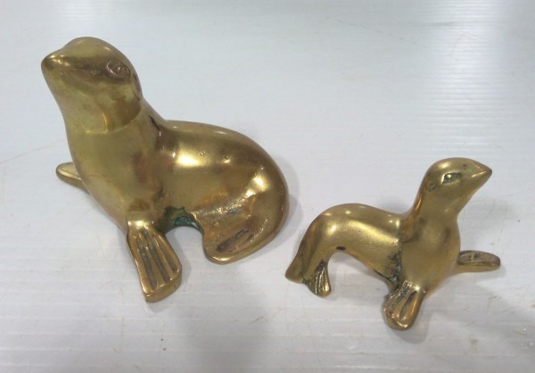 Vintage Set of Solid Brass Sea Lions (Mother with Young) for sale