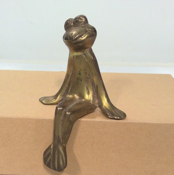 Vintage MCM Brass Frog Shelf Sitter for sale