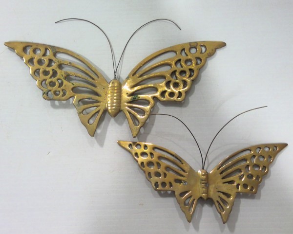 Set of 2 MCM Brass Butterfly Wall Hangars for sale