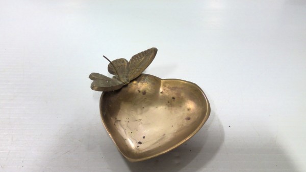 Vintage Brass Butterfly Heart Shaped Trinket / Soap Dish for sale