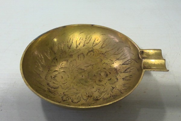 Vintage 1970s Floral Engraved Brass Ashtray for sale