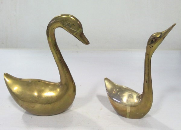 Set of 2 Vintage Mid Century Modern Brass Swan Figurines for sale