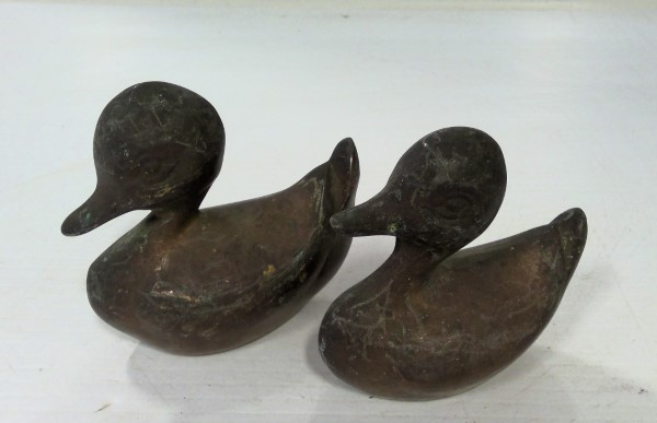 Pair of Heavily Tarnish Brass Duck Figurines - Made in Korea for sale