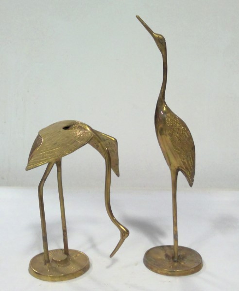 Set of 2 Vintage Mid Century Modern Brass Crane Figurines for sale