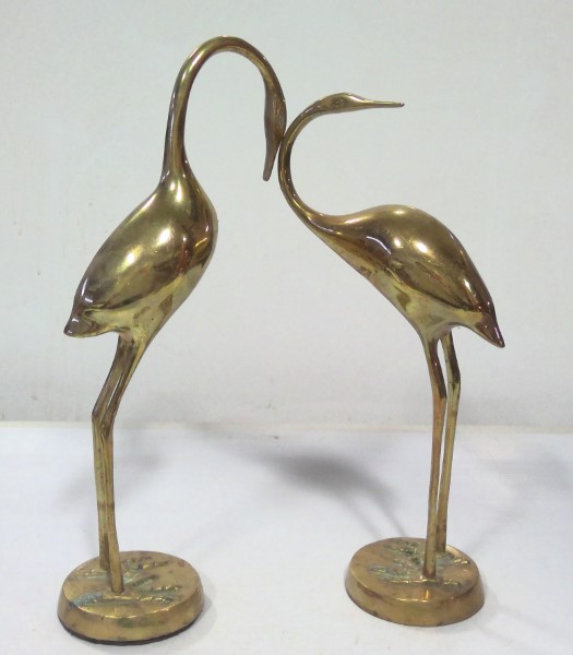 Set of 2 Vintage Mid Century Modern Brass Crane Figurines (Korea) for sale