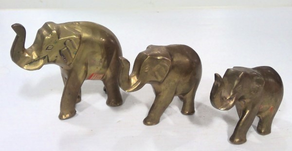 Set of 3 Vintage Solid Brass Elephant Figurines - Hand Made in India for sale