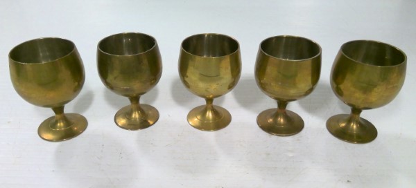 Set of 5 Vintage Mid Century Modern Brass Liqueur Goblets / Glasses for sale