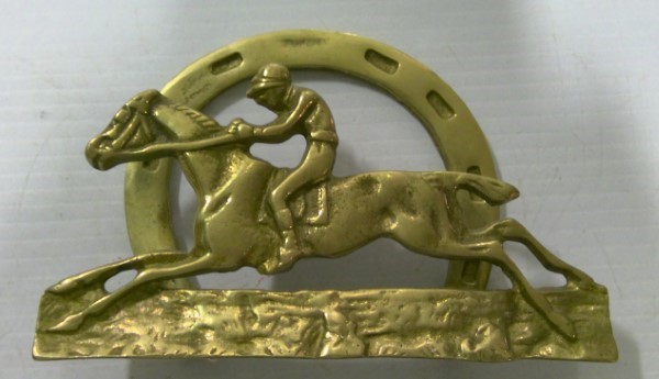 Vintage Brass Equestrian / Jockey Horse Racing Napkin Holder for sale