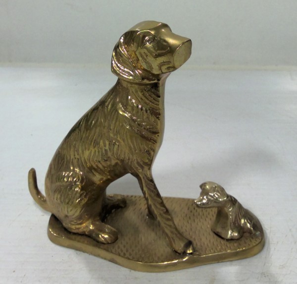 Vintage Mid Century Modern Brass Dog with Pup Figurine for sale