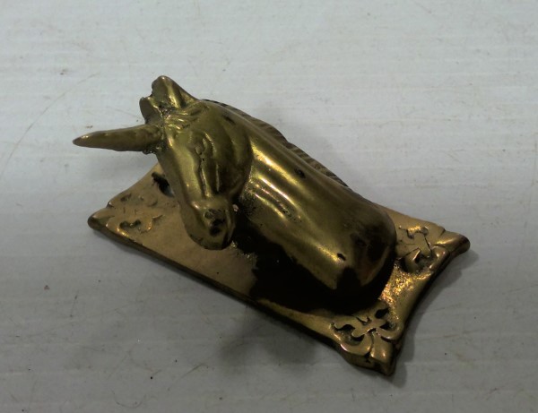 Vintage Brass Unicorn Paperclip - Wall Mount Spring Clip - Circa 1970s for sale