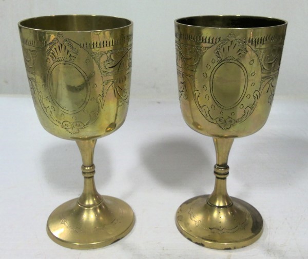 Pair of Vintage Brass Chalice / Wine Glasses. for sale