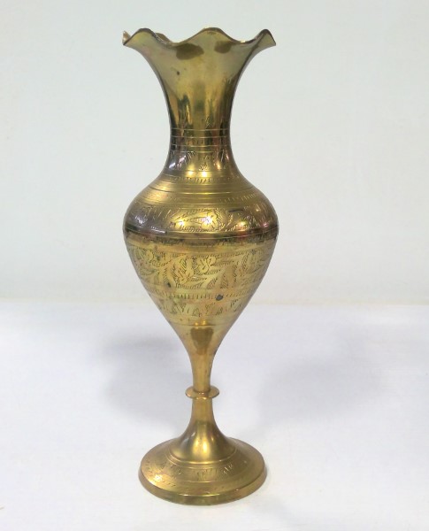 Vintage Mid Century Modern Etched Brass Vase for sale