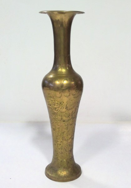 Vintage Mid Century Modern Etched Brass Vase for sale