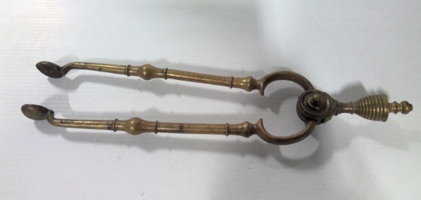 Vintage Heavy Brass Fireplace Tongs for sale