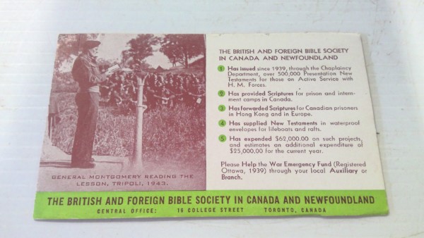 WW2 British and Foreign Bible Society in Canada and Newfoundland Bible Tract for sale