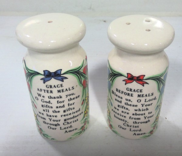 Vintage Grace Before / After Meals Salt & Pepper Shakers - Made in Japan for sale