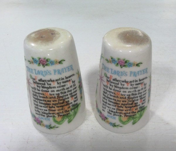 Vintage The Lord's Prayer Salt & Pepper Shakers - Made in Japan for sale