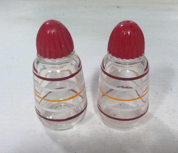 Vintage 1950s Red Stripe Salt & Pepper Shakers for sale