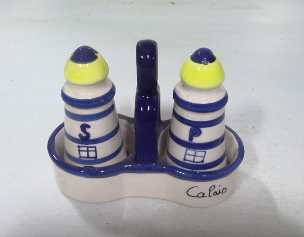 Vintage Lighthouse Ceramic Salt & Pepper Shakers with Holder for sale