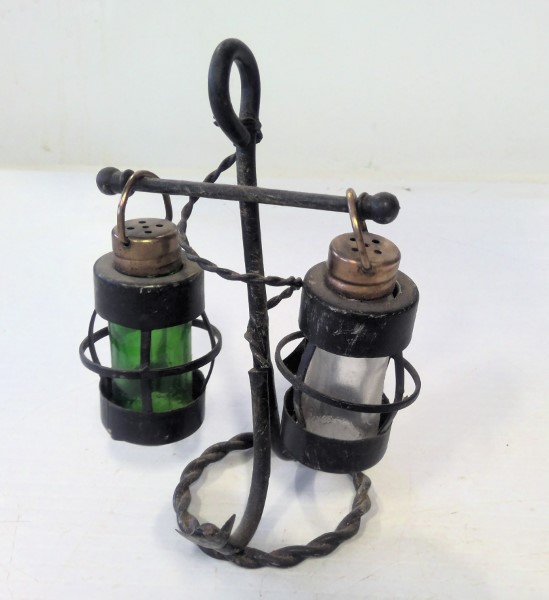 Vintage Metal Ship's Anchor and Lanterns Salt & Pepper Shaker Set for sale