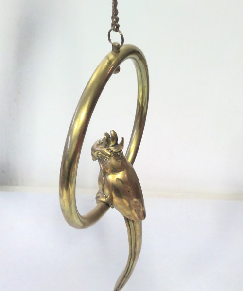 Vintage Brass Parrot Hanging on Perch Ring - Mid Century Modern for sale