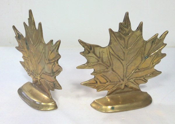 Vintage Pair of Solid Brass Maple Leaf Book Ends for sale