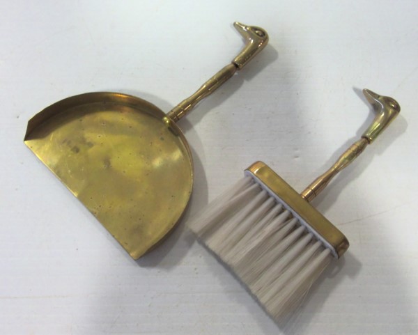 Vintage Brass Brush and Dust Pan / Crumb Catcher with Duck Heads for sale