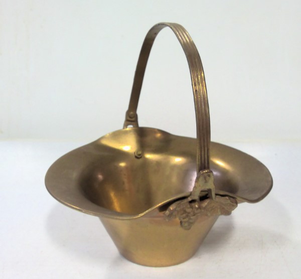 Vintage Brass Basket with Grape Leaf Accents - Planter / Pot for sale