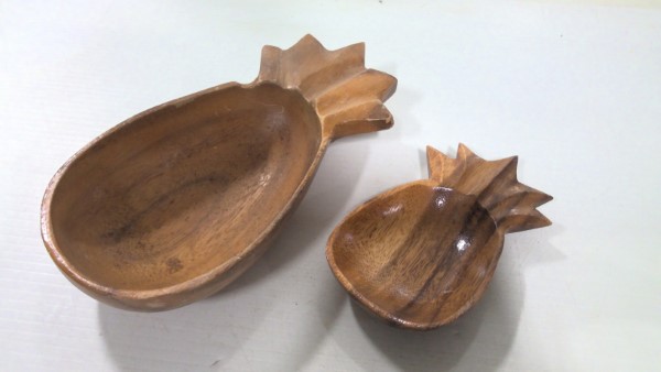 Pair of Vintage Wood Pineapple Shaped Bowls. for sale