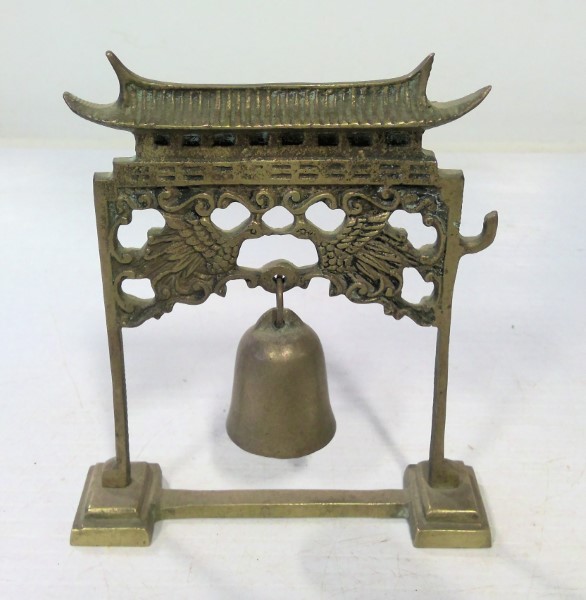 Vintage Asian Brass Pagoda Gong Bell - Missing Hammer. for sale