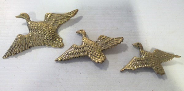 Set of 3 Wall Hanging Solid Brass Ducks Geese Birds in Flight Vintage for sale