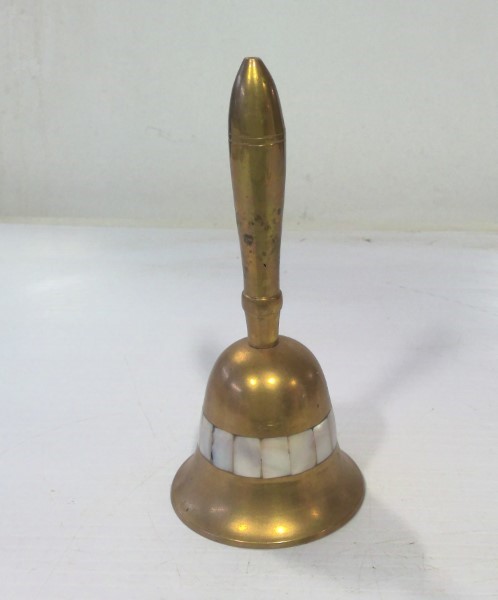 Vintage Brass Dinner Bell with Inlaid White Shells for sale