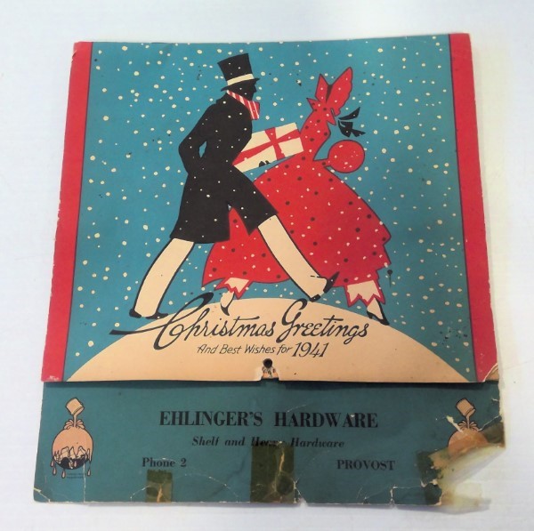 1941 Ehlinger's Hardware Provost Alberta Christmas Wall Calendar for sale