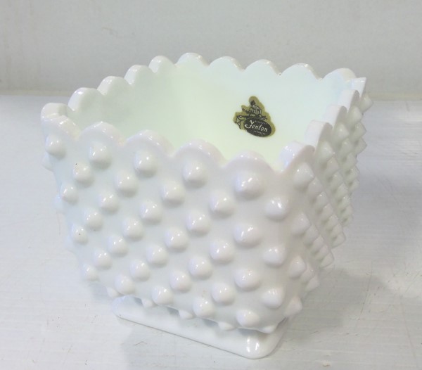 Vintage Fenton Milk Glass Hobnail Footed Vase for sale