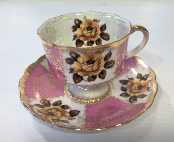 Vintage 1662 Japan Pink with Yellow Rose Tea Cup and Saucer for sale