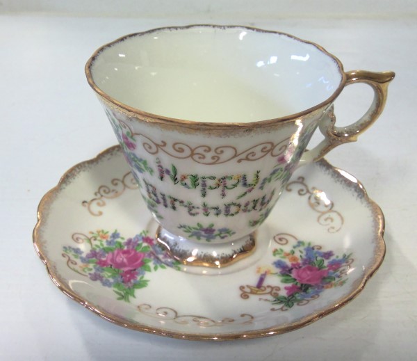 Vintage Happy Birthday China Tea Cup - Made in Japan for sale