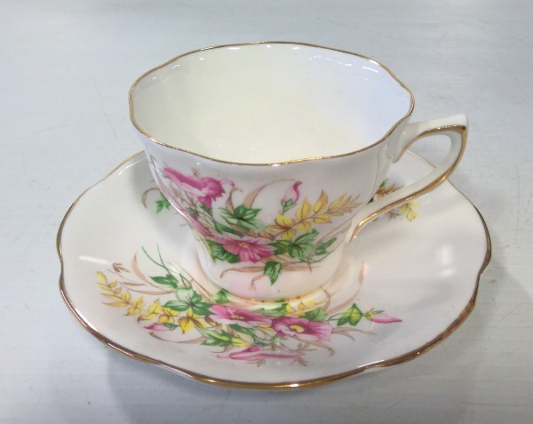 Vintage Clare Bone China Pink Rose Tea Cup and Saucer for sale