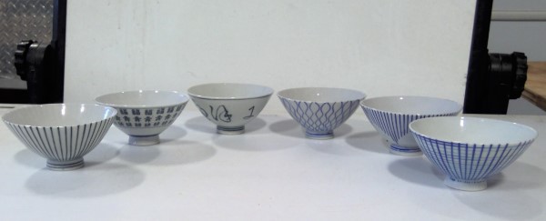 Lot of 6 Vintage Japanese Porcelain Footed Rice Bowls for sale