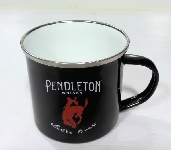 Pendleton Whisky Mug Let'er Buck Black Cup - Tin Cup for sale