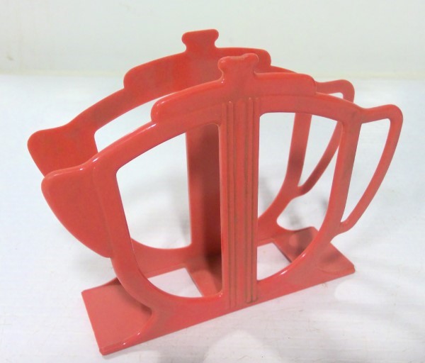 Vintage 1950’s Peach / Pink Teapot Plastic Napkin Holder. for sale