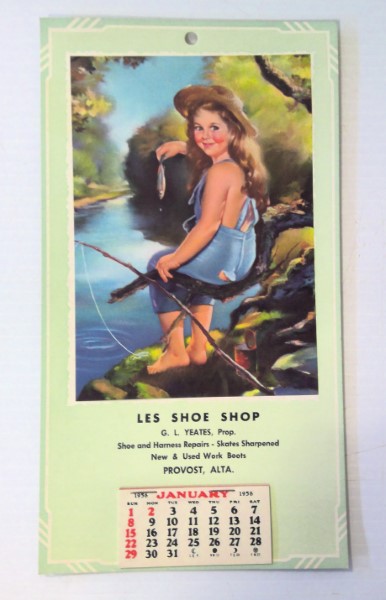 Vintage 1956 Les Shoe Shop Provost Alberta Wall Calendar for sale