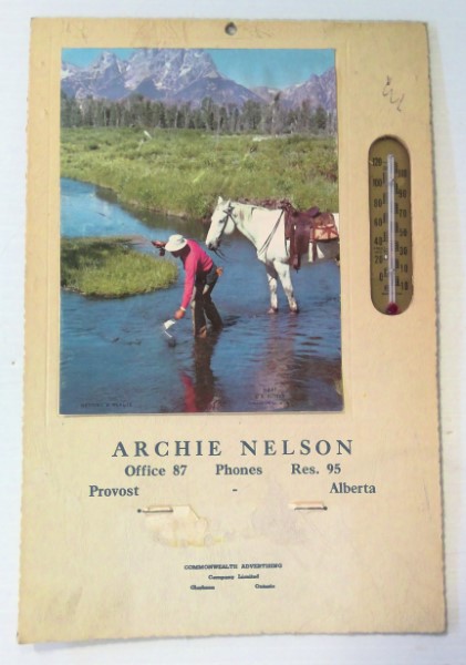 Vintage 1950s Calendar & Thermometer Advertising - Archie Nelson Provost Alberta for sale