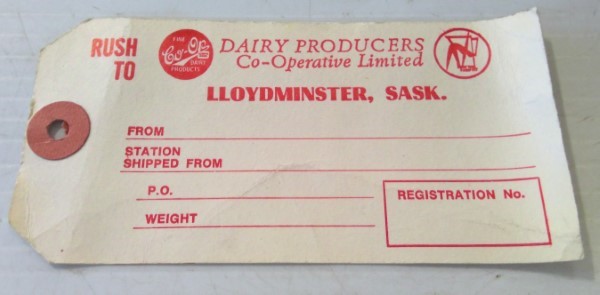 Vintage Lloydminster Saskatchewan Dairy Producers Co-Op Shipping Tag for sale