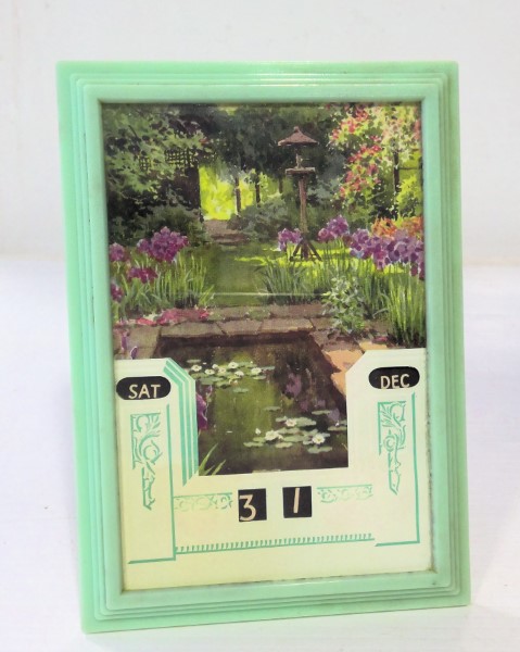 Vintage Art Deco Perpetual Calendar and Frame With Garden Artwork for sale